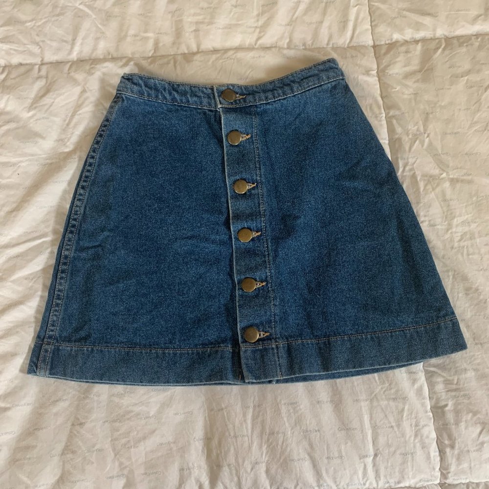 American Apparel Denim Button Front A-Line Mini Skirt
